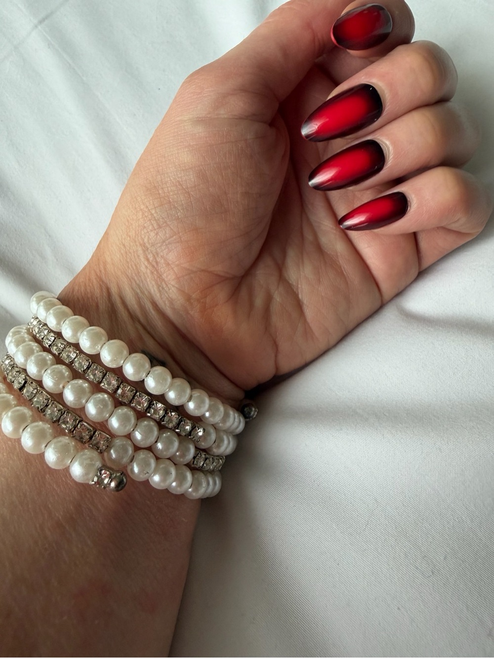 Pearl and Rhinestone Multi-Strand Wrap Bracelet - White